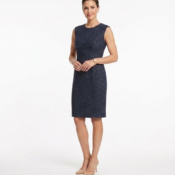 St. John Dresses & Skirts - St John Sheath Dress Womens 12 Navy Blue Sequin Knit Sleeveless Gala